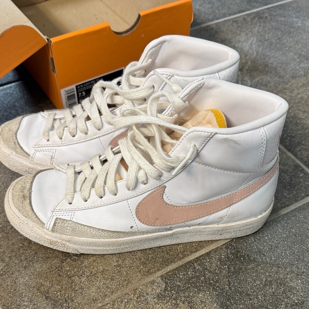 White and Pink High-Top Sneakers